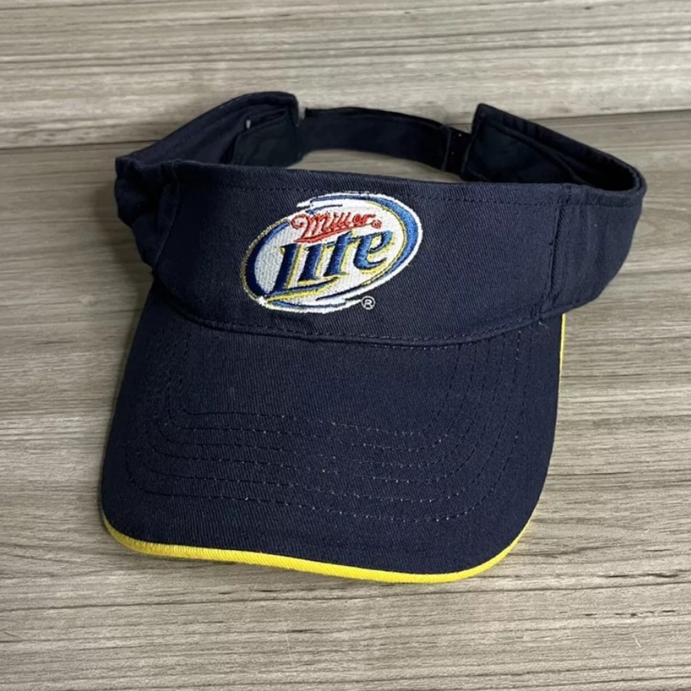 Miller Lite Visor Hat Blue Yellow White Beer Logo Adjustable Cap Strapback Sun